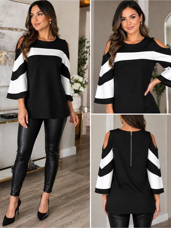 Tops - Black White Colorblock Angel Sleeve Top Dress Size M Chic
